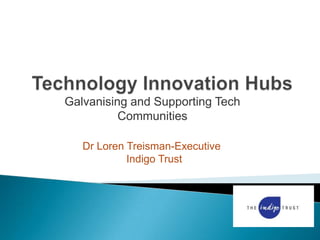 Galvanising and Supporting Tech
Communities
Dr Loren Treisman-Executive
Indigo Trust
 