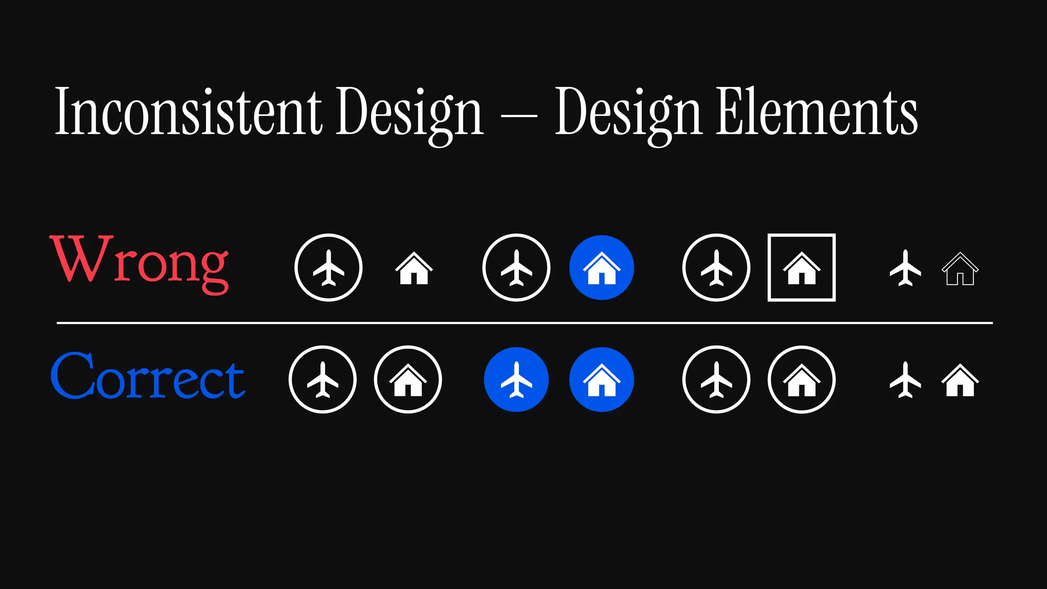 Inconsistent Design — Design Elements
Correct
Wrong
 