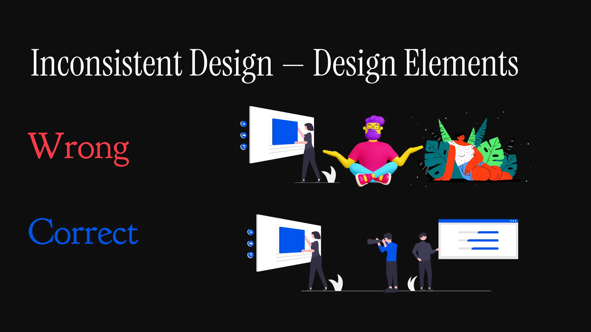 Inconsistent Design — Design Elements
Correct
Wrong
 