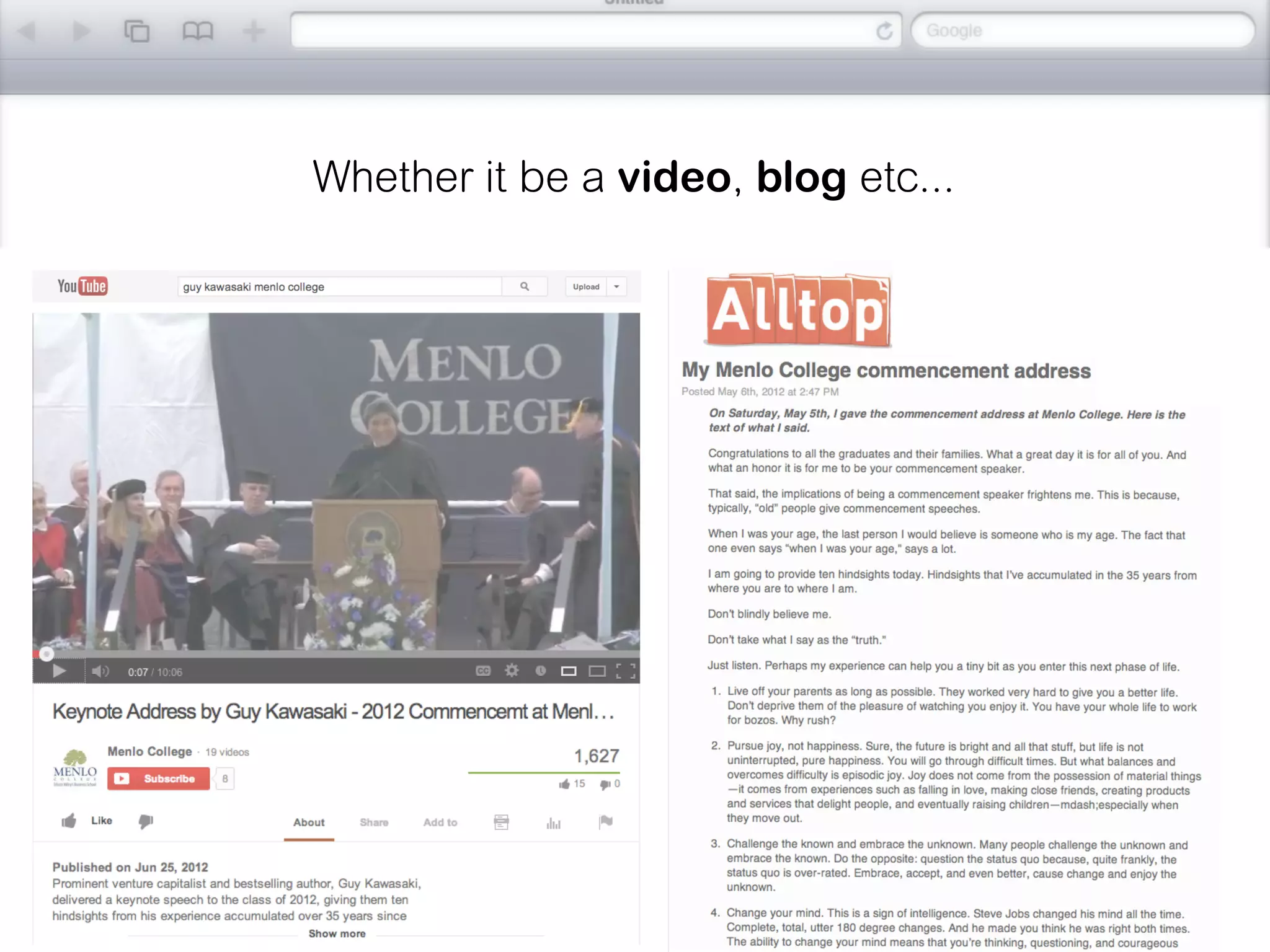 Whether it be a video, blog etc...
 