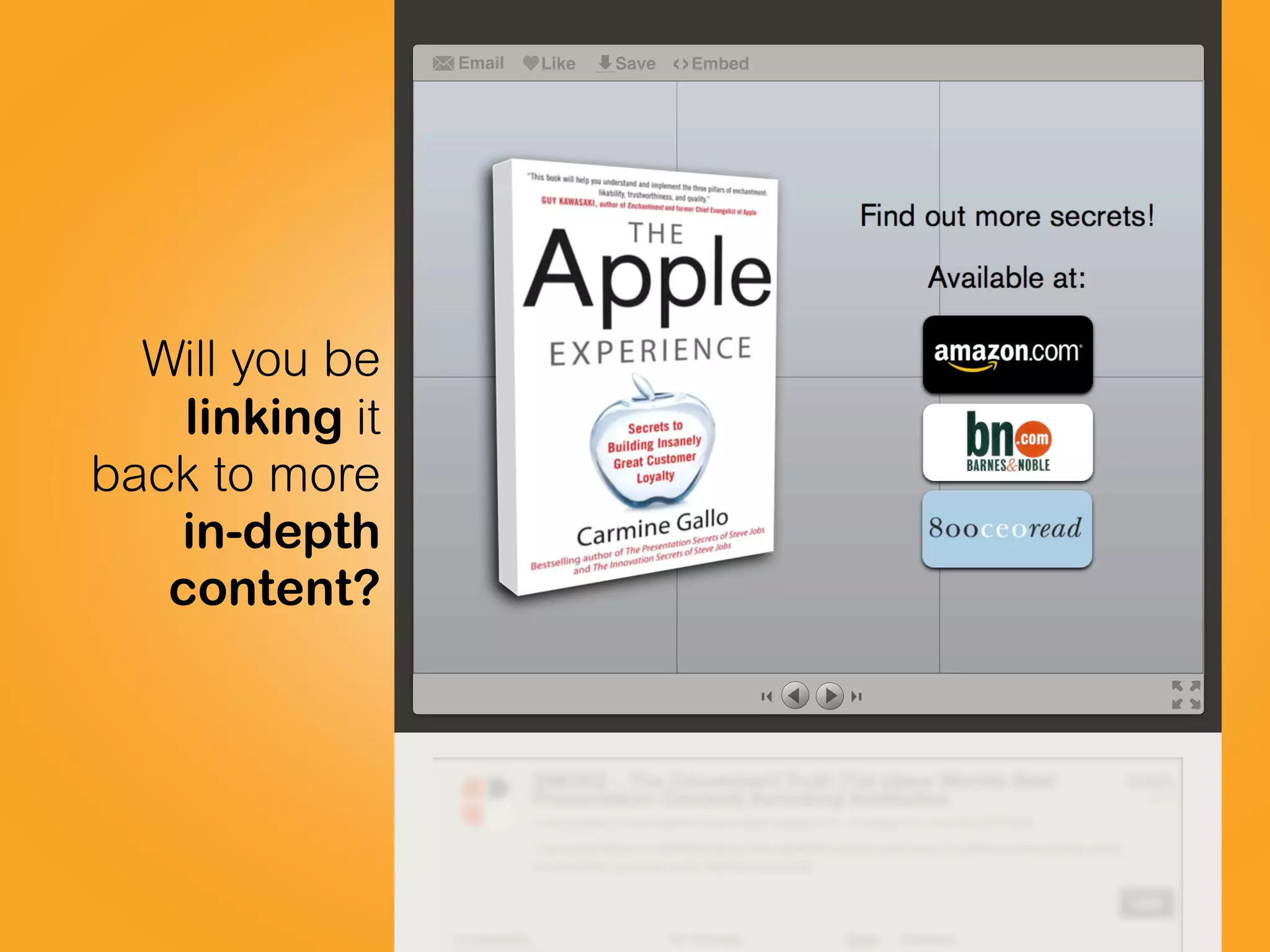 Will you be
linking it
back to more
in-depth
content?
Email Like Save Embed‹›
 