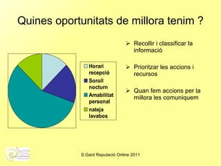 Quines oportunitats de millora tenim ? Recollir i classificar la informació Prioritzar les accions i recursos Quan fem accions per la millora les comuniquem 