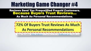 Reviews Send You Prequalified Presold Customers.

Because Buyers Trust Reviews…
As Much As Personal Recommendations.

72% Of Buyers Trust Reviews As Much
As Personal Recommendations

 