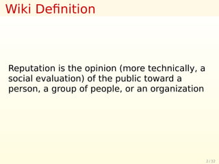 Reputation Systems I