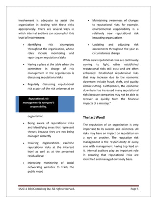 Reputational Risk Statement Examples Reputational risk article | PDF