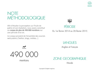 Afin d’étudier la perception sur l’huile de
palme et son évolution, nous avons constitué
un corpus de plus de 490 000 ment...