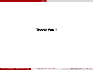 Model
Thank You !
Apoorva Javadekar (Boston University) Reputation and Fund Flows February 8, 2016 29 / 34
 