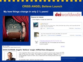 CRISS ANGEL Believe Launch My how things change in only 2 ½ years! 