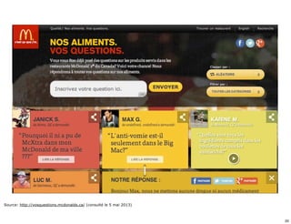 Source: http://vosquestions.mcdonalds.ca/ (consulté le 5 mai 2013) 
20 
 