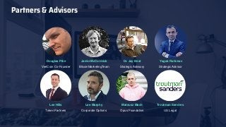 Partners & Advisors
Douglas Pike
Lee Murphy Mateusz MachLee Hills
VeriCoin Co-Founder
Corporate Options Opus FoundationToken Partners
Jamie McCormick
BitcoinMarketingTeam
Dr. Jay Best
Strategic Advisory
Troutman Sanders
US Legal
Yagub Rahimov
Strategic Advisor
 