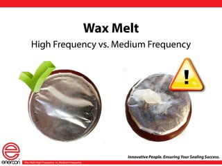 Innovative People. Ensuring Your Sealing Success. 
Wax Melt High Frequency vs. Medium Frequency 
Wax Melt 
High Frequency vs. Medium Frequency  