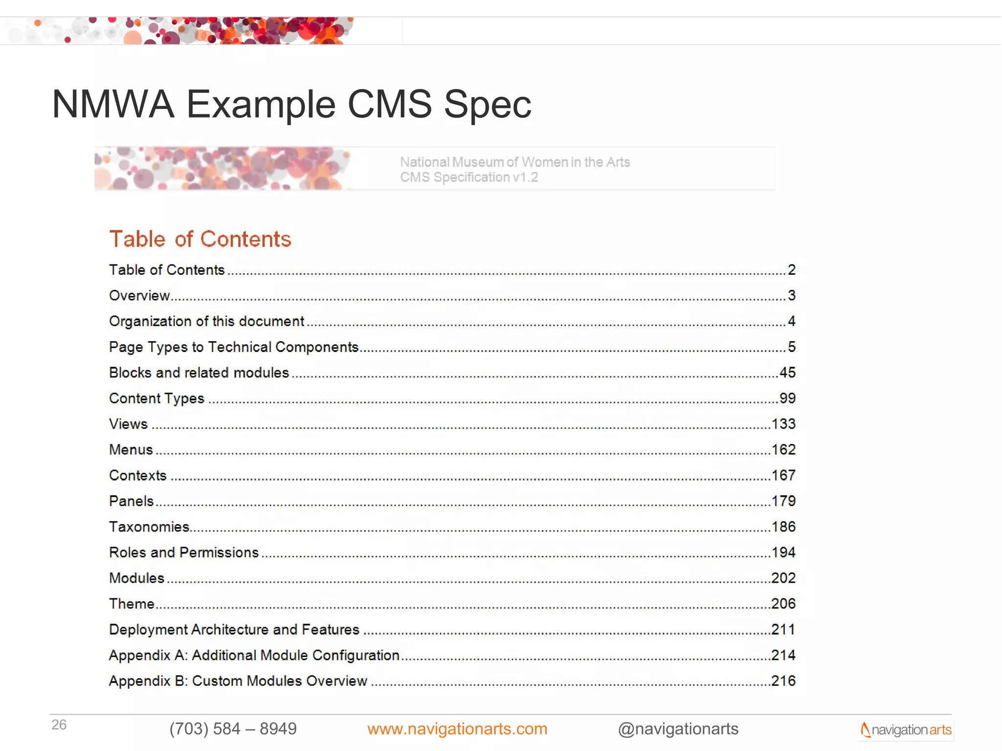NMWA Example CMS Spec




26   (703) 584 – 8949   www.navigationarts.com   @navigationarts
 