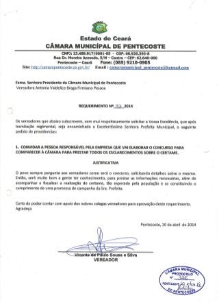 Requerimento 037/2014 do Vereador Vicente do Zuza