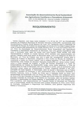 REQUERIMENTO ENTREGUE A PREFEITURA MUNICIPAL DE SEN. GEORGINO AVELINO/RN