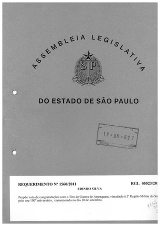 Requerimento solicitando voto de congratulações com o Tiro de Guerra de Araraquara