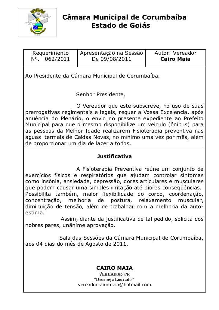 Requerimento n 062 fisioterapia em caldas novas