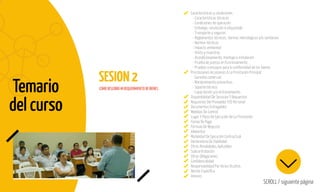 Temario
del curso
SESION2
SCROLL / siguiente página
Caracteristicas y condiciones.
- Características técnicas
- Condiciones de operación
- Embalaje, rotulación o etiquetado
- Transporte y seguros
- Reglamentos técnicos, normas metrológicas y/o sanitarias
- Normas técnicas
- Impacto ambiental
- Visita y muestras
- Acondicionamiento, montaje o instalación
- Prueba de puesta en funcionamiento
- Pruebas o ensayos para la conformidad de los bienes
Prestaciones Accesorias A La Prestación Principal.
- Garantía comercial.
- Mantenimiento preventivo.
- Soporte técnico.
- Capacitación y/o entrenamiento.
Disponibilidad De Servicios Y Repuestos
Requisitos Del Proveedor Y/O Personal
Documentos Entregables
Medidas De Control
Lugar Y Plazo De Ejecución De La Prestación
Forma De Pago
Fórmula De Reajuste
Adelantos
Modalidad De Ejecución Contractual
Declaratoria De Viabilidad
Otras Penalidades Aplicables
Subcontratación
Otras Obligaciones.
Conﬁdencialidad
Responsabilidad Por Vicios Ocultos.
Norma Especíﬁca
Anexos
COMO DESCRIBO MI REQUERIMIENTO DE BIENES
 