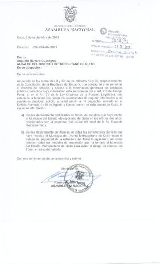 Requerimiento de información Alcaldía Distrito Metropolitano de Quito