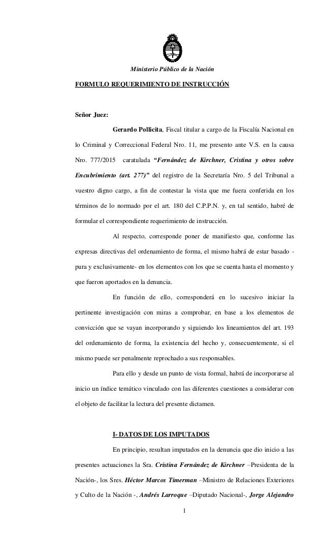 Requerimiento instrucción del fiscal Pollicita
