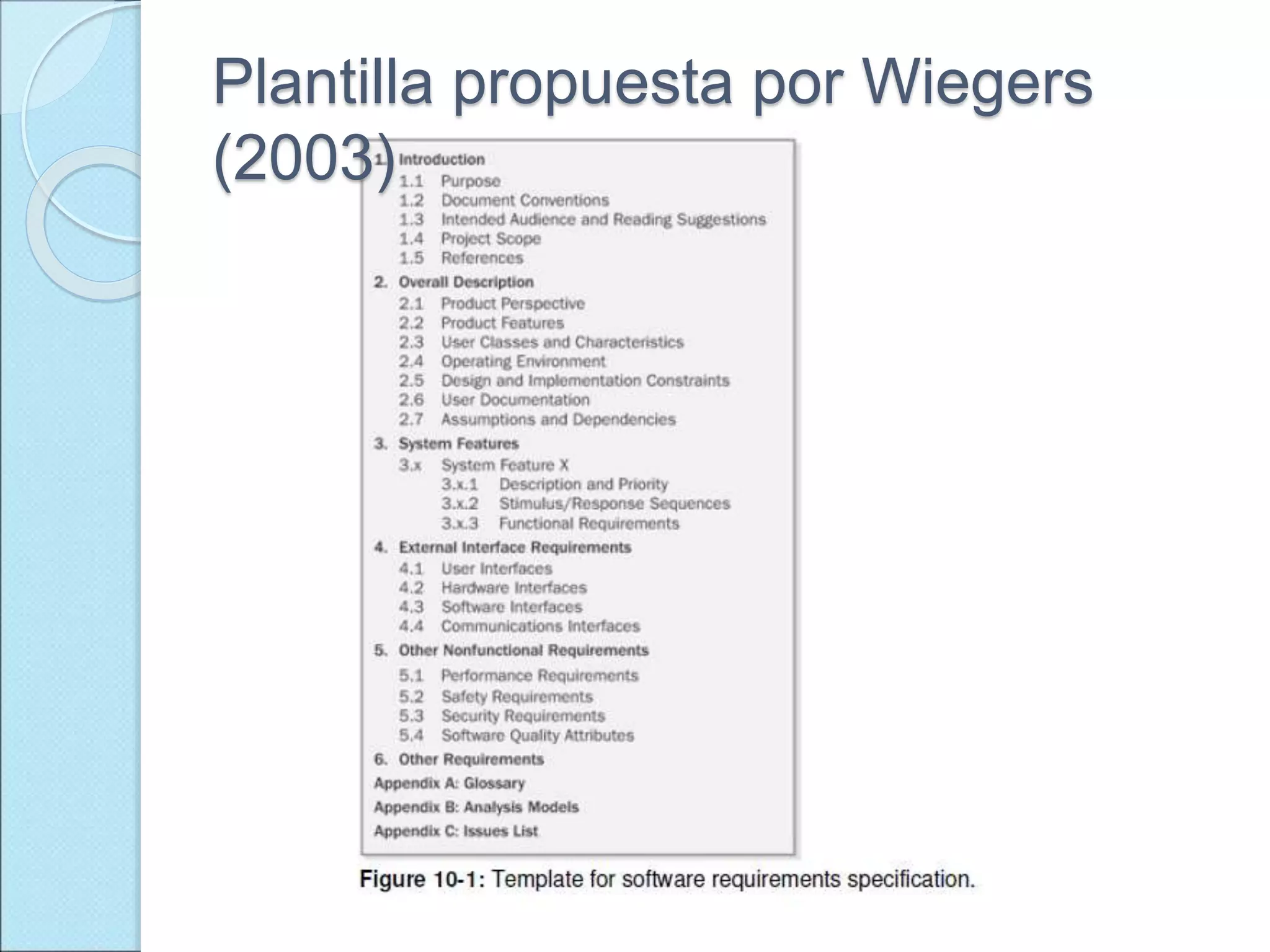 Plantilla propuesta por Wiegers
(2003)
 