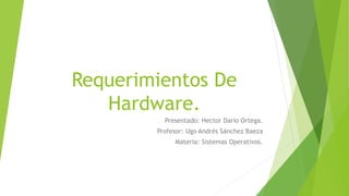 Requerimientos De 
Hardware. 
Presentado: Hector Dario Ortega. 
Profesor: Ugo Andrés Sánchez Baeza 
Materia: Sistemas Operativos. 
 