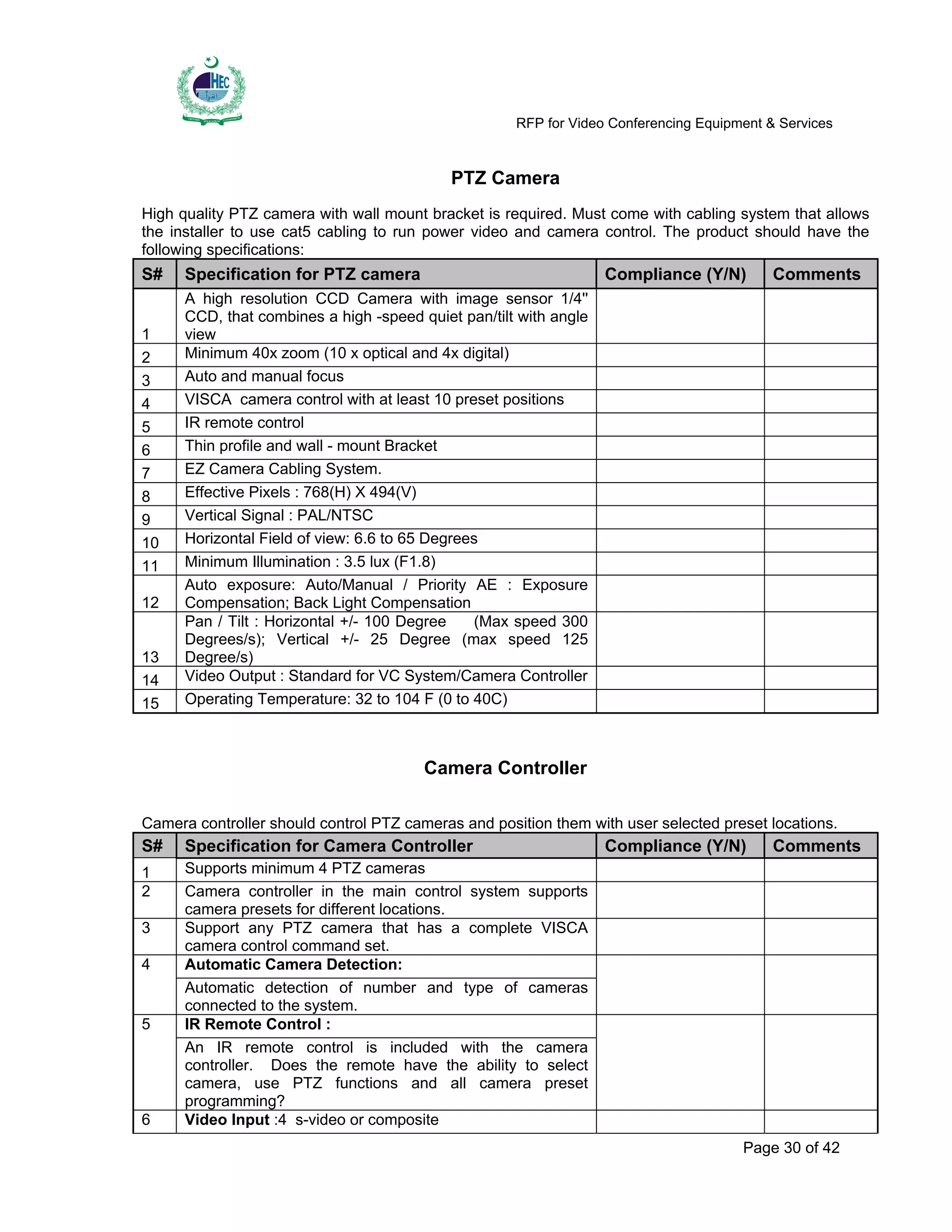 Request for Proposal (RFP) For Video Conferencing Equipment | PDF