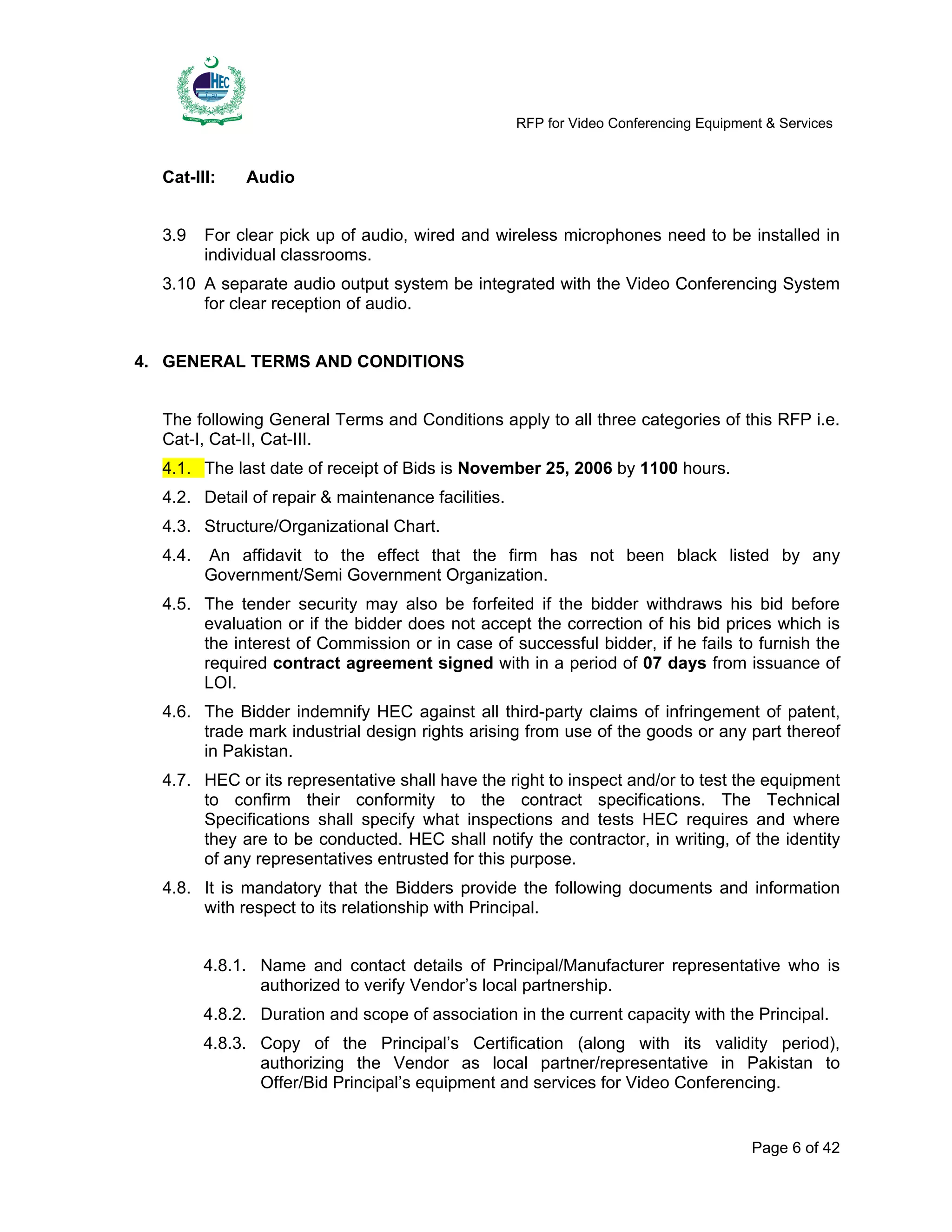 Audio Visual Rfp Request for Proposal (RFP) For Video Conferencing Equipment | PDF