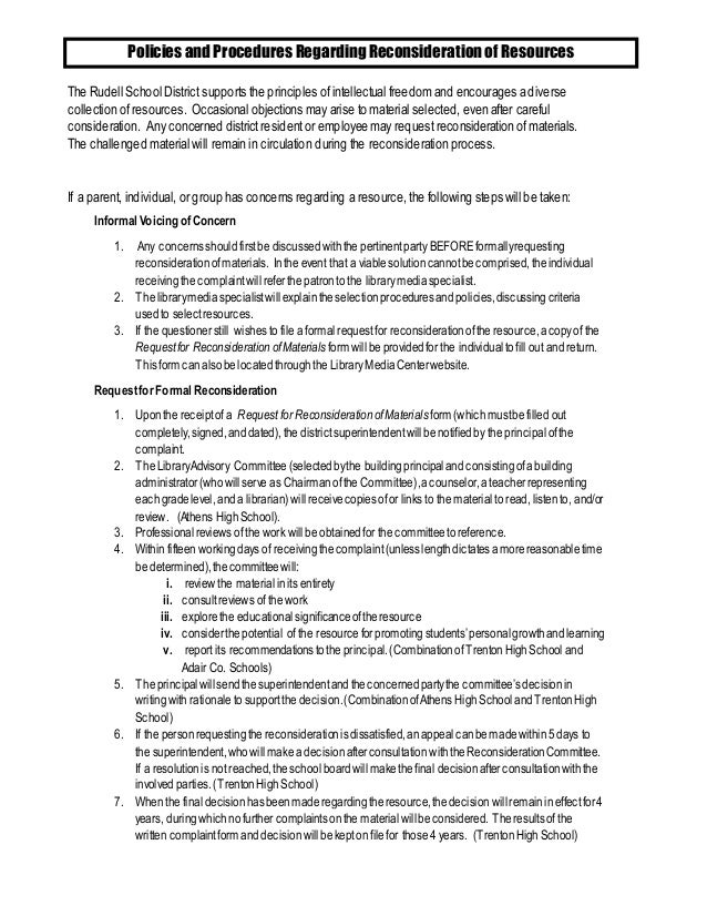 request for reconsideration of materials