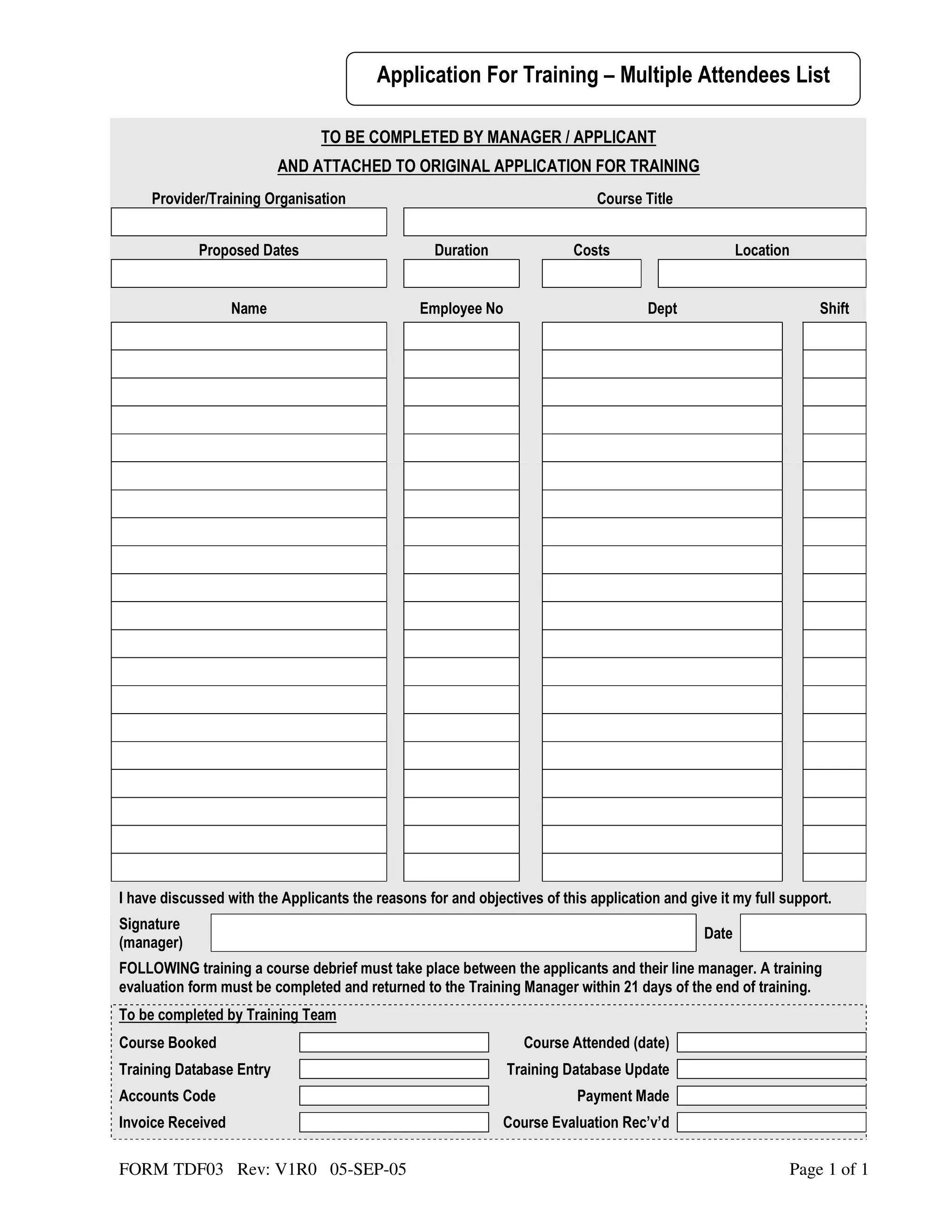 Request For Training Multiple Attendees 144 | PDF