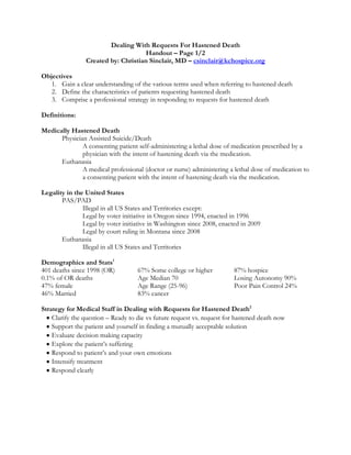 Dealing With Requests For Hastened Death (Handout) | DOCX
