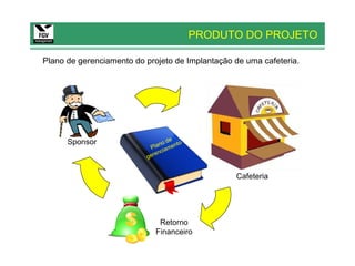 PRODUTO DO PROJETO

Plano de gerenciamento do projeto de Implantação de uma cafeteria.




      Sponsor                       e
                                  od   o
                              lan ment
                           P ia
                             en  c
                          ger


                                                 Cafeteria




                              Retorno
                             Financeiro
 