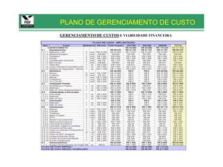 PLANO DE GERENCIAMENTO DE CUSTO
GERENCIAMENTO DE CUSTOS E VIABILIDADE FINANCEIRA
 