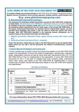 Demo of ISO 37001:2016 documentation kit | PDF