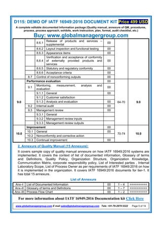 List of mandatory IATF 16949 documents