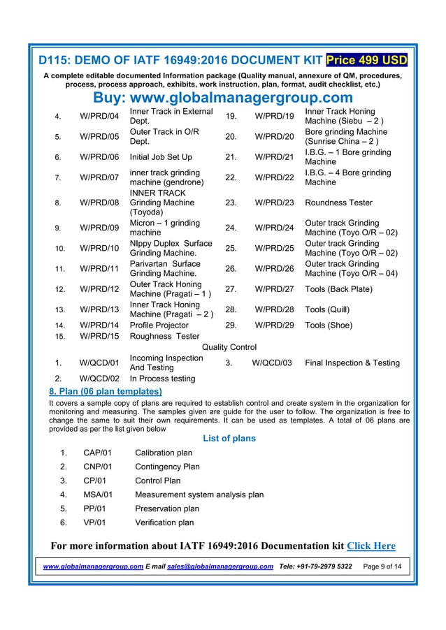 List Of Mandatory IATF 16949 Documents