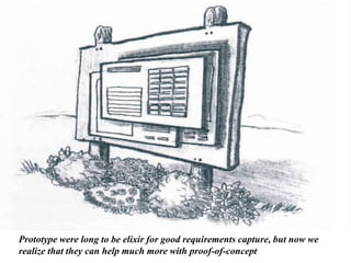 Prototype were long to be elixir for good requirements capture, but now we realize that they can help much more with proof-of-concept  