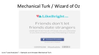 Mechanical Turk / Wizard of Oz
Livro “Lean Analytics” – Exemplo com Amazon Mechanical Turk
 