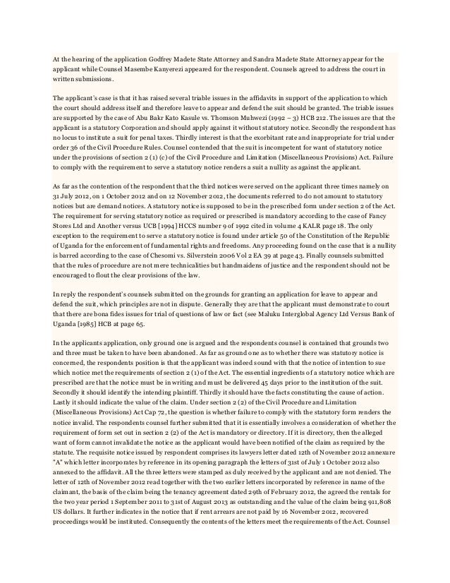 Requirement of a statutory notice in Uganda's laws