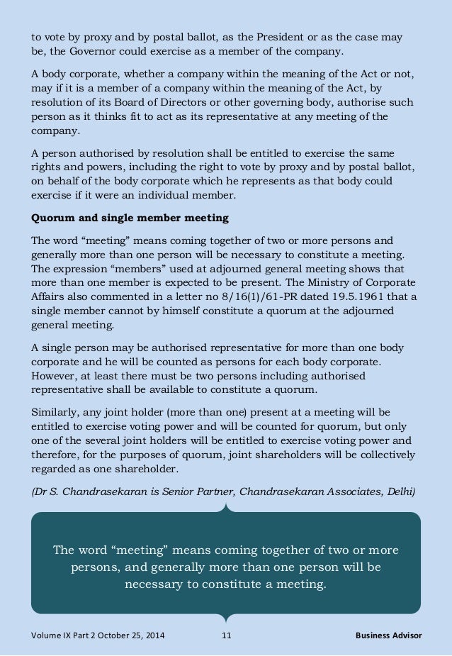 Requirement of quorum for general meetings Dr S. Chandrasekaran