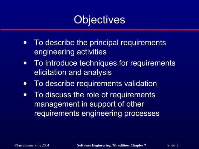 Requirements Engineering Processes in Software Engineering SE6 | PPT