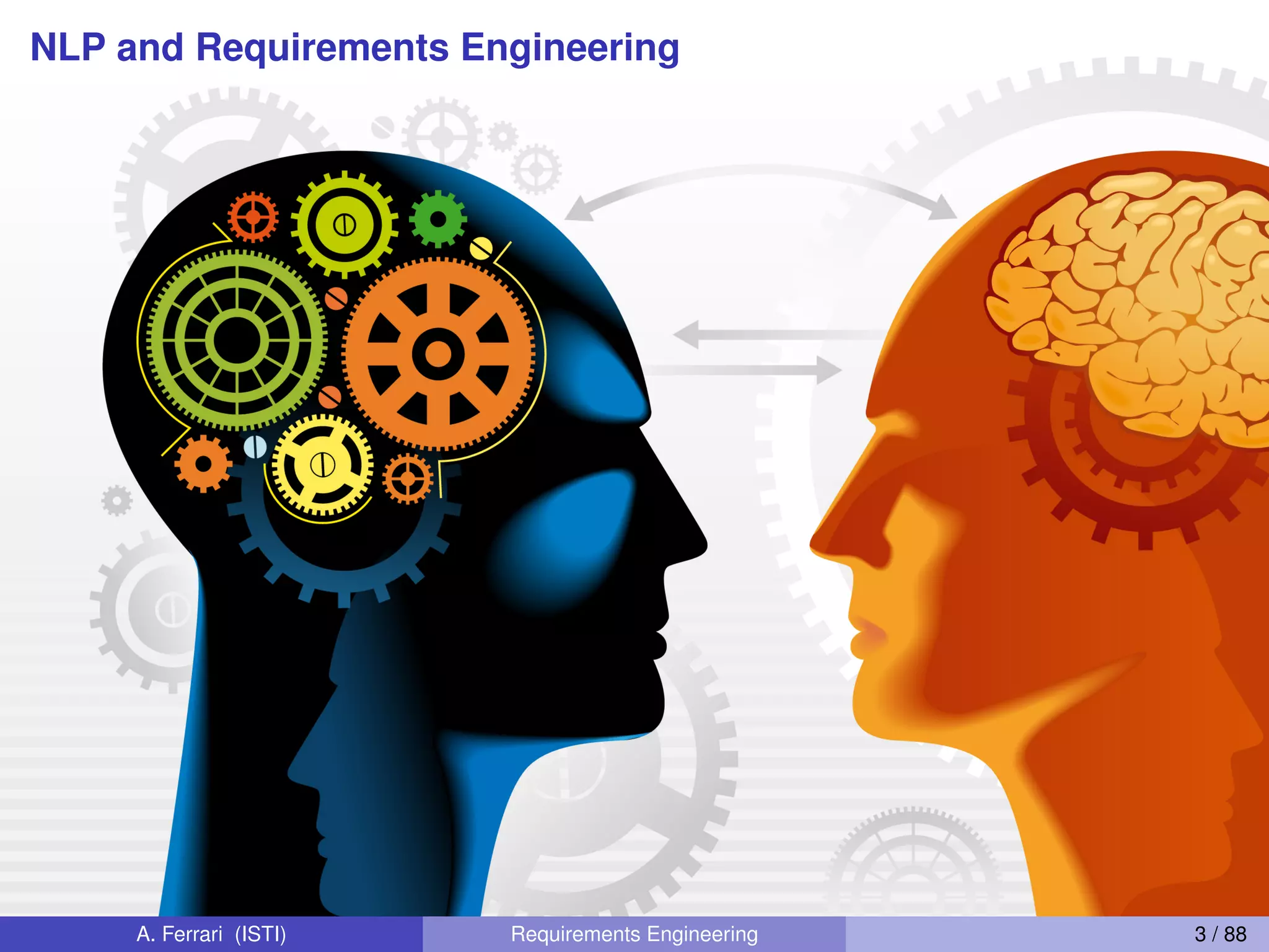 NLP and Requirements Engineering
A. Ferrari (ISTI) Requirements Engineering 3 / 88
 