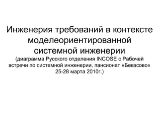 Инженерия требований в контексте моделеориентированной системной инженерии Русское отделение INCOSE(Рабочая встреча по проблемам системной инженерии, пансионат «Бекасово» 25-28 марта 2010г.) 