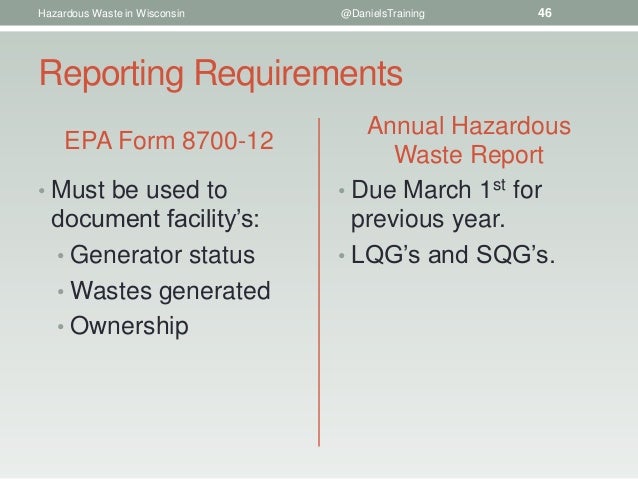 requirements for hazardous waste generators in wisconsin form 8700 12