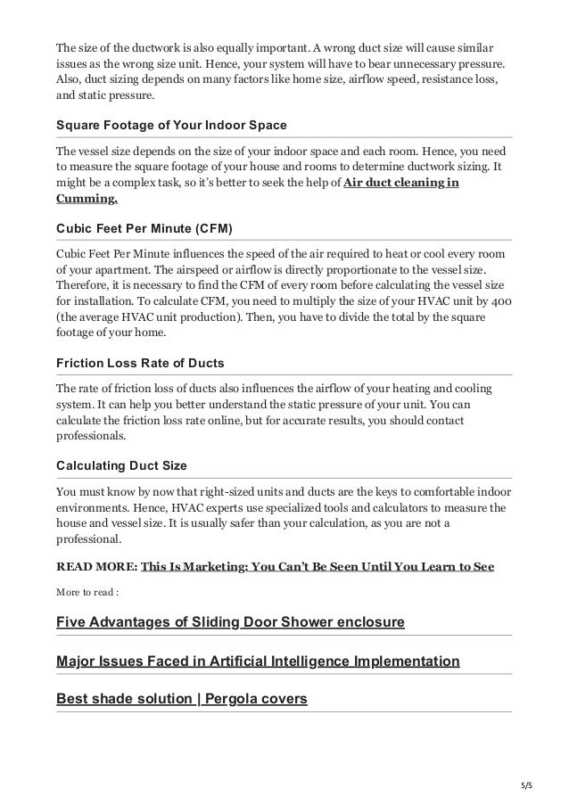 Requirements for hvac return air with a duct sizing chart