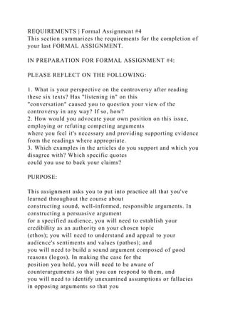 REQUIREMENTS Formal Assignment #2 (Paper) This section .docx