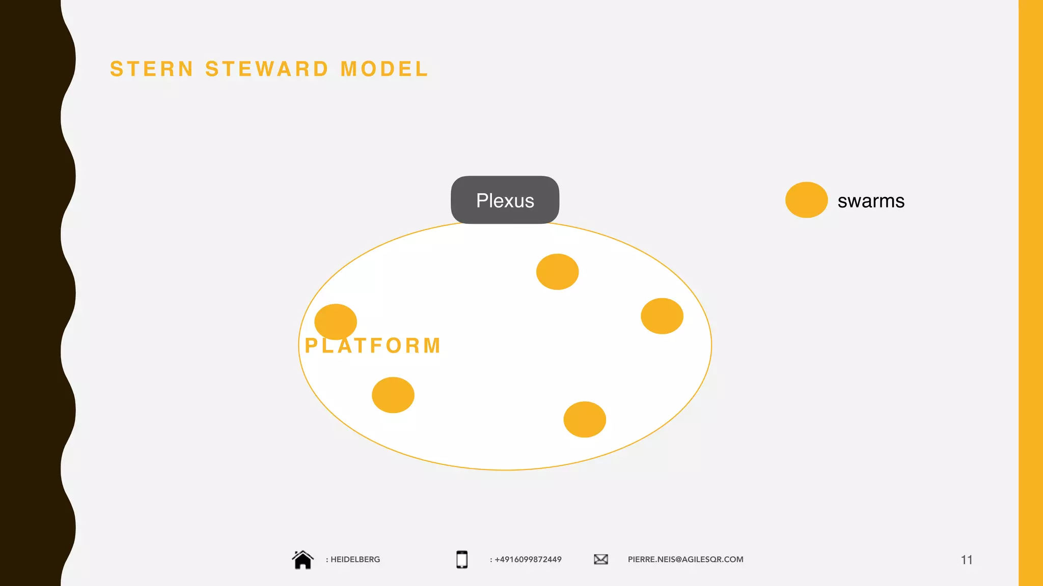 : HEIDELBERG : +4916099872449 PIERRE.NEIS@AGILESQR.COM 11
P L AT F O R M
Plexus swarms
S T E R N S T E WA R D M O D E L
 