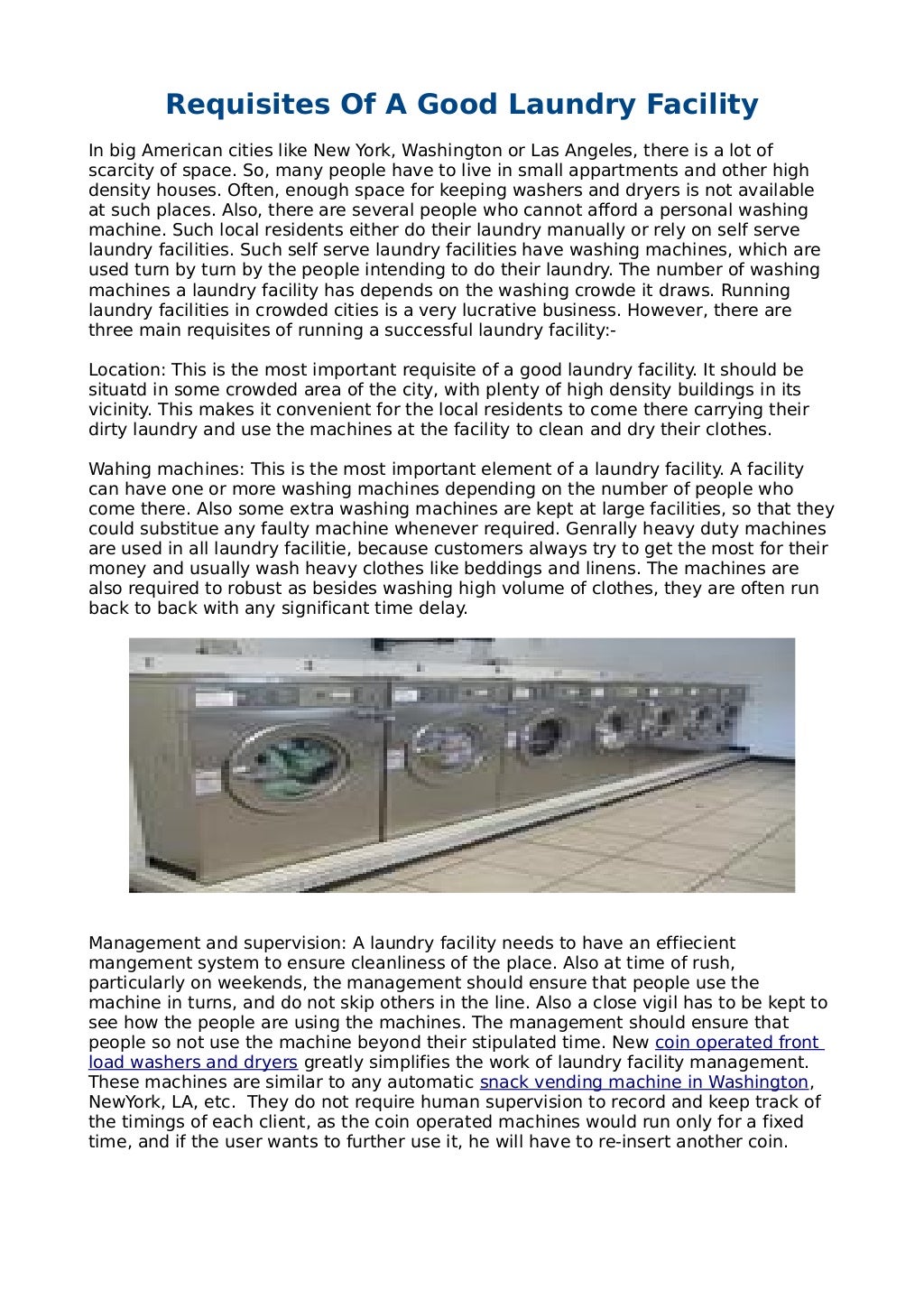 Requisites of a good laundry facility