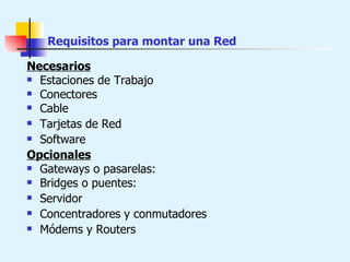 Requisitos para montar una Red ,[object Object],[object Object],[object Object],[object Object],[object Object],[object Object],[object Object],[object Object],[object Object],[object Object],[object Object],[object Object]