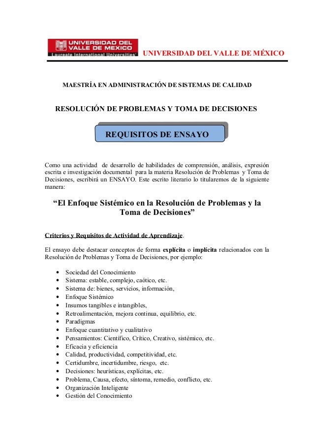 Requisitos de ENSAYO para la asignatura de Resolución de