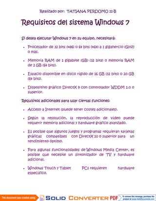 Requisitos del sistema windows 7